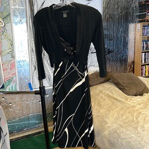 The Limited, Black with creme swirls dress with black cardigan